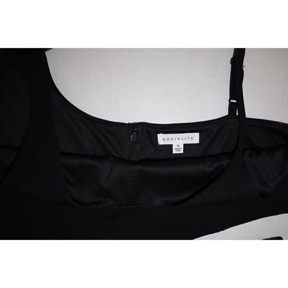 Socialite Women's Sz XL Black Asymmetric Cut Out Ponte Bodycon Mini Dress - Picture 3 of 9